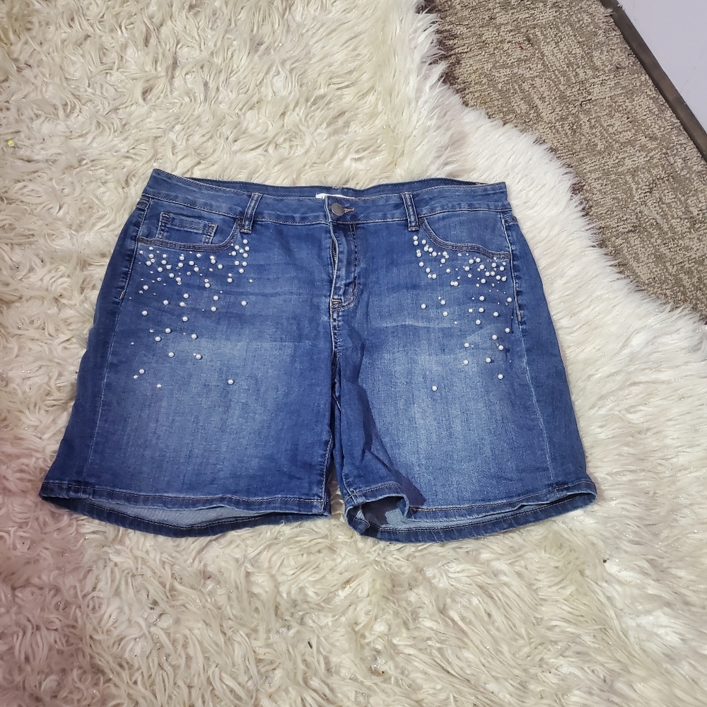 Lane bryant pearl denim jean short plus size 16